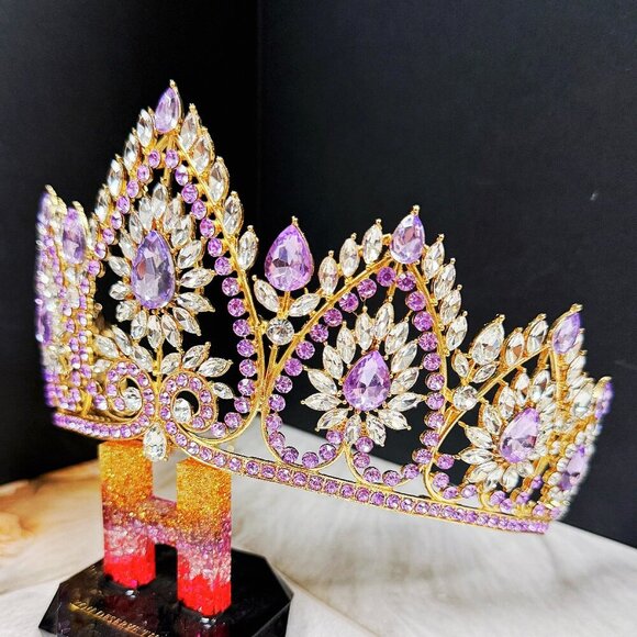 Victorian Gold Jewelry, Princess Crown, Goddess Jewelry, Purple Crystal Tiara main image 6